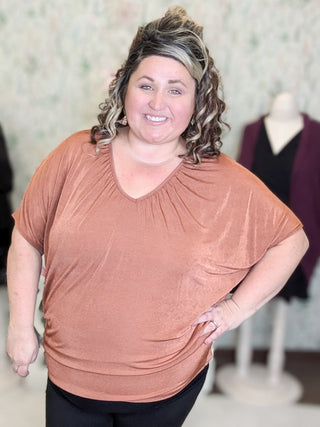 Lina Slinky Draped Dolman Short Sleeve Top-1- ShortSlv/Slvless Tops-BE STAGE-Styled by Stacked - A Plus Size Women's Boutique in Lakeville, MN