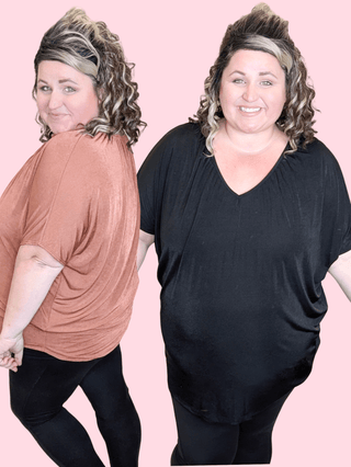 Lina Slinky Draped Dolman Short Sleeve Top-1- ShortSlv/Slvless Tops-BE STAGE-Styled by Stacked - A Plus Size Women's Boutique in Lakeville, MN