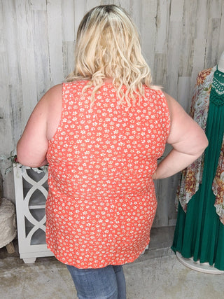 Lindsay Ruffle Detail Tank in Dark Coral Floral-1- ShortSlv/Slvless Tops-HAPTICS-Styled by Stacked - A Plus Size Women's Boutique in Lakeville, MN