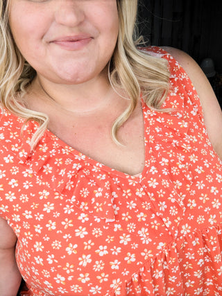 Lindsay Ruffle Detail Tank in Dark Coral Floral-1- ShortSlv/Slvless Tops-HAPTICS-Styled by Stacked - A Plus Size Women's Boutique in Lakeville, MN