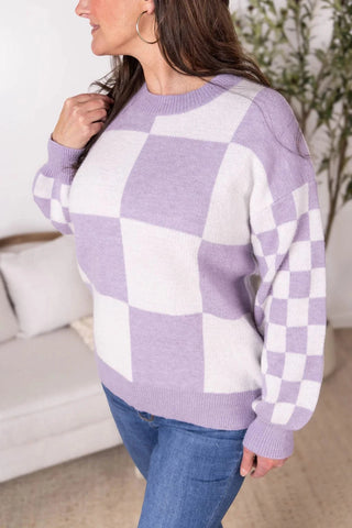 Lindy Checker Board Cozy Sweater (2 Colors)-2- Long Sleeve Tops-MICHELLE MAE-Styled by Stacked - A Plus Size Women's Boutique in Lakeville, MN