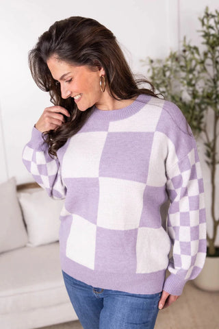 Lindy Checker Board Cozy Sweater (2 Colors)-2- Long Sleeve Tops-MICHELLE MAE-Styled by Stacked - A Plus Size Women's Boutique in Lakeville, MN
