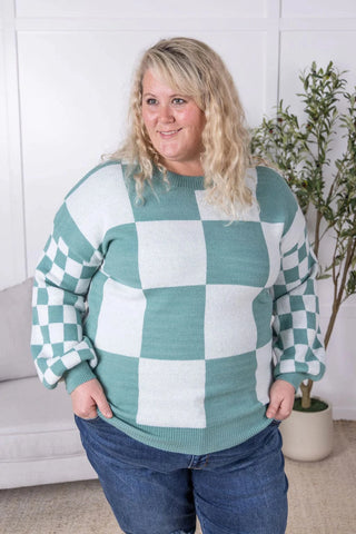 Lindy Checker Board Cozy Sweater (2 Colors)-2- Long Sleeve Tops-MICHELLE MAE-Styled by Stacked - A Plus Size Women's Boutique in Lakeville, MN