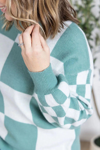 Lindy Checker Board Cozy Sweater (2 Colors)-2- Long Sleeve Tops-MICHELLE MAE-Styled by Stacked - A Plus Size Women's Boutique in Lakeville, MN