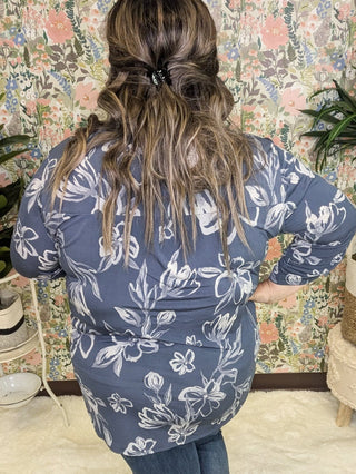 Linnea Drawn Floral 3/4 Sleeve Gabby Top (2 colors)-2- Long Sleeve Tops-WHITE BIRCH-Styled by Stacked - A Plus Size Women's Boutique in Lakeville, MN