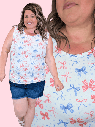 Livi Scoopneck Luxe Tank in Patriotic Cutesy Bows plus size clothing