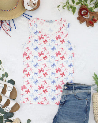 Livi Scoopneck Luxe Tank in Patriotic Cutesy Bows plus size clothing