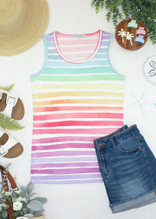Livi Scoopneck Tank in Ombre Rainbow plus size clothing