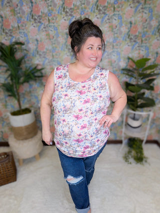 Livi Triple Stretch Scoopneck Tank in Florals (9 Colors)-1- ShortSlv/Slvless Tops-MICHELLE MAE-Styled by Stacked - A Plus Size Women's Boutique in Lakeville, MN