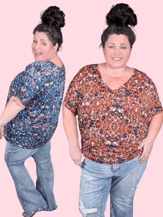 Liza Slouchy Dolman Vneck Top in Confetti Dots-1- ShortSlv/Slvless Tops-BE STAGE-Styled by Stacked - A Plus Size Women's Boutique in Lakeville, MN