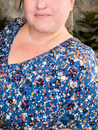 Liza Slouchy Dolman Vneck Top in Confetti Dots-1- ShortSlv/Slvless Tops-BE STAGE-Styled by Stacked - A Plus Size Women's Boutique in Lakeville, MN