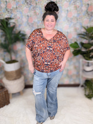 Liza Slouchy Dolman Vneck Top in Confetti Dots-1- ShortSlv/Slvless Tops-BE STAGE-Styled by Stacked - A Plus Size Women's Boutique in Lakeville, MN
