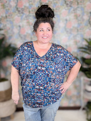 Liza Slouchy Dolman Vneck Top in Confetti Dots-1- ShortSlv/Slvless Tops-BE STAGE-Styled by Stacked - A Plus Size Women's Boutique in Lakeville, MN