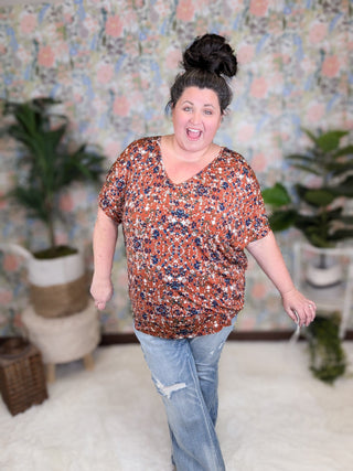 Liza Slouchy Dolman Vneck Top in Confetti Dots-1- ShortSlv/Slvless Tops-BE STAGE-Styled by Stacked - A Plus Size Women's Boutique in Lakeville, MN