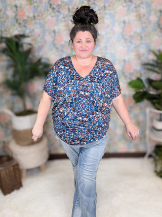 Liza Slouchy Dolman Vneck Top in Confetti Dots-1- ShortSlv/Slvless Tops-BE STAGE-Styled by Stacked - A Plus Size Women's Boutique in Lakeville, MN