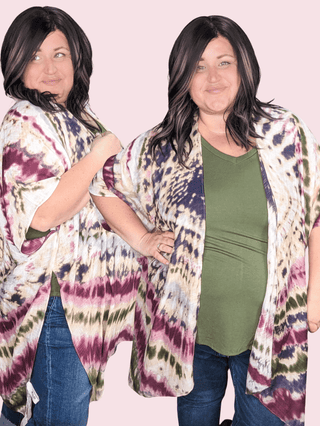 Logan Tiedye Kimono in Berry Green Blend-4- Overlayer Tops-urbanista-Styled by Stacked - A Plus Size Women's Boutique in Lakeville, MN