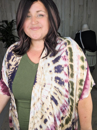 Logan Tiedye Kimono in Berry Green Blend-4- Overlayer Tops-urbanista-Styled by Stacked - A Plus Size Women's Boutique in Lakeville, MN
