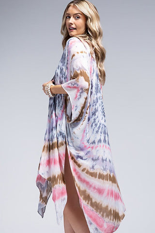 Logan Tiedye Kimono in Pink, Denim Blue, Purple + Mocha-4- Overlayer Tops-urbanista-Styled by Stacked - A Plus Size Women's Boutique in Lakeville, MN
