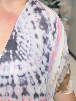 Logan Tiedye Kimono in Pink, Denim Blue, Purple + Mocha-4- Overlayer Tops-urbanista-Styled by Stacked - A Plus Size Women's Boutique in Lakeville, MN