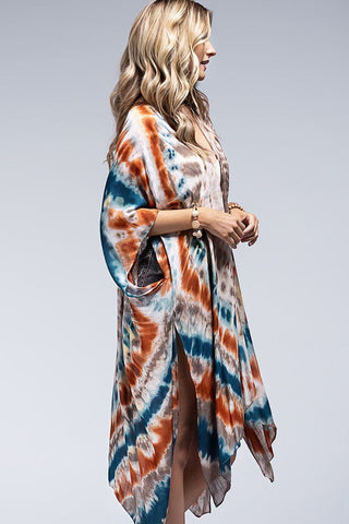 Logan Tiedye Kimono in Teal Copper Blend-4- Overlayer Tops-urbanista-Styled by Stacked - A Plus Size Women's Boutique in Lakeville, MN