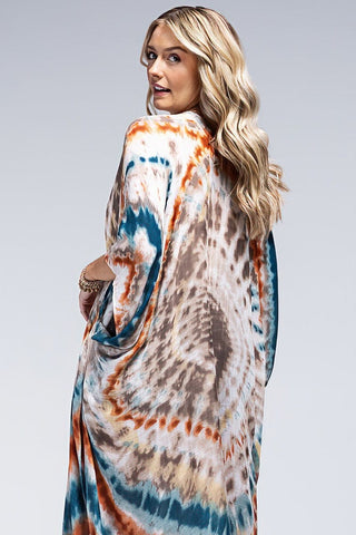 Logan Tiedye Kimono in Teal Copper Blend-4- Overlayer Tops-urbanista-Styled by Stacked - A Plus Size Women's Boutique in Lakeville, MN