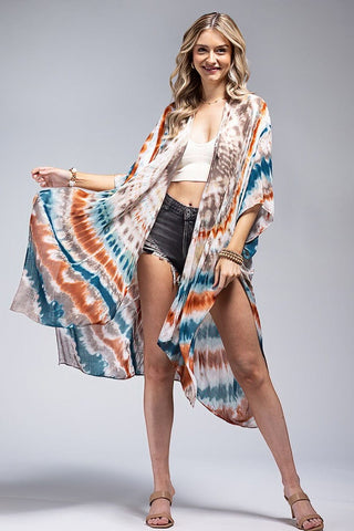 Logan Tiedye Kimono in Teal Copper Blend-4- Overlayer Tops-urbanista-Styled by Stacked - A Plus Size Women's Boutique in Lakeville, MN