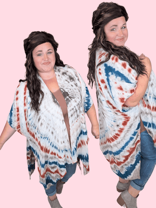 Logan Tiedye Kimono in Teal Copper Blend-4- Overlayer Tops-urbanista-Styled by Stacked - A Plus Size Women's Boutique in Lakeville, MN