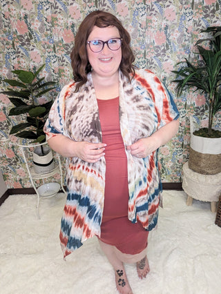 Logan Tiedye Kimono in Teal Copper Blend-4- Overlayer Tops-urbanista-Styled by Stacked - A Plus Size Women's Boutique in Lakeville, MN