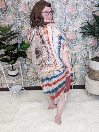 Logan Tiedye Kimono in Teal Copper Blend-4- Overlayer Tops-urbanista-Styled by Stacked - A Plus Size Women's Boutique in Lakeville, MN
