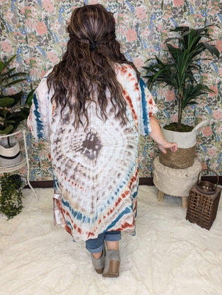 Logan Tiedye Kimono in Teal Copper Blend-4- Overlayer Tops-urbanista-Styled by Stacked - A Plus Size Women's Boutique in Lakeville, MN
