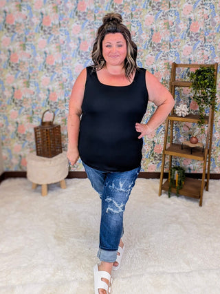 1- ShortSlv/Slvless Tops Logan U-Neck Ribbed Tank in Solids plus size clothing