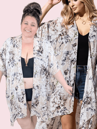 $0 Down Preorder: London Soft + Subtle Kimono in Beige Floral-4- Overlayer Tops-urbanista-Styled by Stacked - A Plus Size Women's Boutique in Lakeville, MN