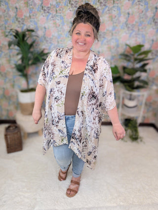 $0 Down Preorder: London Soft + Subtle Kimono in Beige Floral-4- Overlayer Tops-urbanista-Styled by Stacked - A Plus Size Women's Boutique in Lakeville, MN