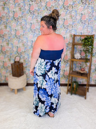 11- Dress/Romp/Jump Lorie Strapless Floral Maxi Dress in Navy plus size clothing