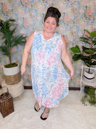 Lorie Vneck TieDye Midi Dress-11- Dress/Romp/Jump-sweet lovely by jen-Styled by Stacked - A Plus Size Women's Boutique in Lakeville, MN