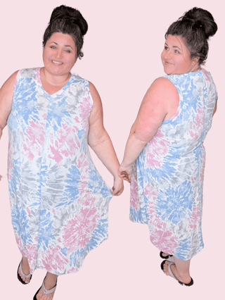 Lorie Vneck TieDye Midi Dress-11- Dress/Romp/Jump-sweet lovely by jen-Styled by Stacked - A Plus Size Women's Boutique in Lakeville, MN