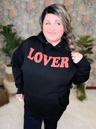 LOVER Graphic Hoodie in Black + Red-6- Graphic Tops-SEW IN LOVE-Styled by Stacked - A Plus Size Women's Boutique in Lakeville, MN