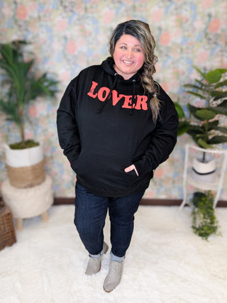LOVER Graphic Hoodie in Black + Red-6- Graphic Tops-SEW IN LOVE-Styled by Stacked - A Plus Size Women's Boutique in Lakeville, MN