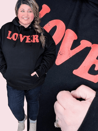 LOVER Graphic Hoodie in Black + Red-6- Graphic Tops-SEW IN LOVE-Styled by Stacked - A Plus Size Women's Boutique in Lakeville, MN