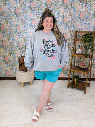 6- Graphic Tops Loves Jesus & America Too Crewneck Pullover *DOORBUSTER* plus size clothing