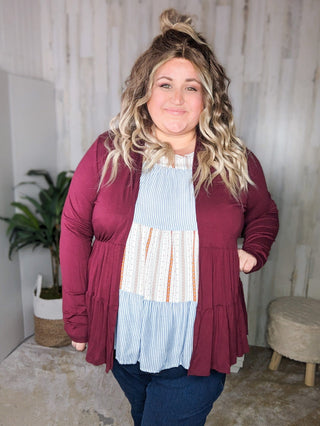 Lucia Tiered Tissue Weight Cardigan (6 colors)-4- Overlayer Tops-BE STAGE-Styled by Stacked - A Plus Size Women's Boutique in Lakeville, MN