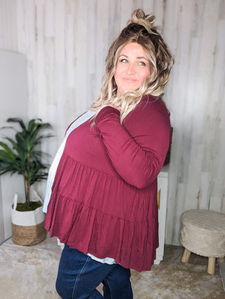 Lucia Tiered Tissue Weight Cardigan (6 colors)-4- Overlayer Tops-BE STAGE-Styled by Stacked - A Plus Size Women's Boutique in Lakeville, MN