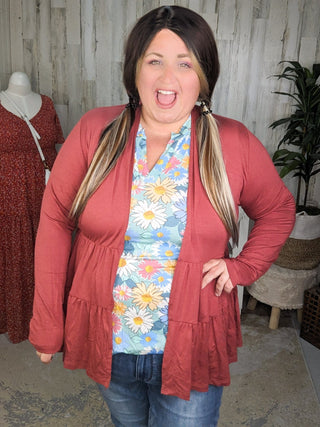 Lucia Tiered Tissue Weight Cardigan (6 colors)-4- Overlayer Tops-BE STAGE-Styled by Stacked - A Plus Size Women's Boutique in Lakeville, MN