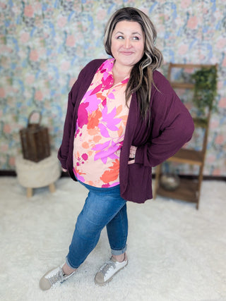 Lucille Short Sleeve Collared Blouse in Fuchsia, Coral + Peach Floral-1- ShortSlv/Slvless Tops-WHITE BIRCH-Styled by Stacked - A Plus Size Women's Boutique in Lakeville, MN