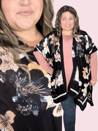 Lucy Classic Floral Kimono in Black Neutrals-4- Overlayer Tops-urbanista-Styled by Stacked - A Plus Size Women's Boutique in Lakeville, MN