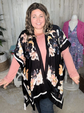 Lucy Classic Floral Kimono in Black Neutrals-4- Overlayer Tops-urbanista-Styled by Stacked - A Plus Size Women's Boutique in Lakeville, MN