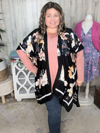 Lucy Classic Floral Kimono in Black Neutrals-4- Overlayer Tops-urbanista-Styled by Stacked - A Plus Size Women's Boutique in Lakeville, MN