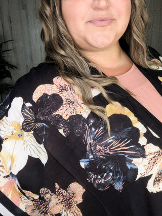 Lucy Classic Floral Kimono in Black Neutrals-4- Overlayer Tops-urbanista-Styled by Stacked - A Plus Size Women's Boutique in Lakeville, MN