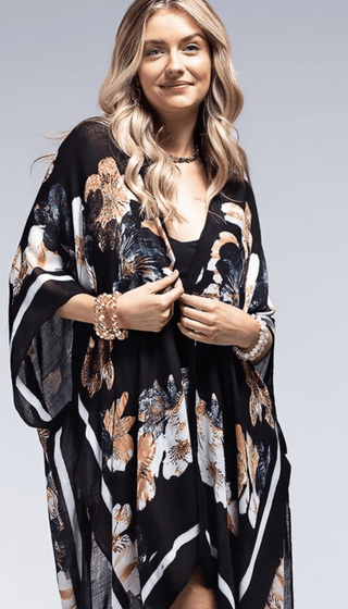 Lucy Classic Floral Kimono in Black Neutrals-4- Overlayer Tops-urbanista-Styled by Stacked - A Plus Size Women's Boutique in Lakeville, MN