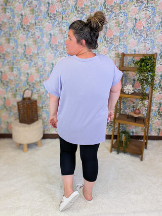 1- ShortSlv/Slvless Tops Lulu Vertical Block Dolman in Lilac + Floral plus size clothing